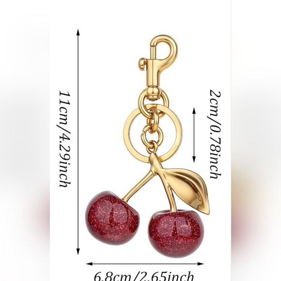 Cherry Red Glitter Keychain Or  Purse Jewlery. Cherry Charm Only - Picture 2 of 5